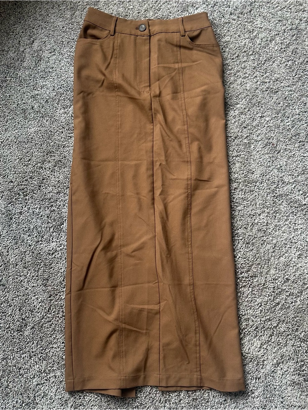 Moon River Camel Brown Maxi Skirt with Front Seam Detail